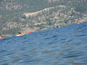 A flotilla of small craft accompany swimmers