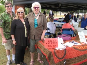 Margo Lamont with Sylvia Taylor & friend at the Grind Writers table