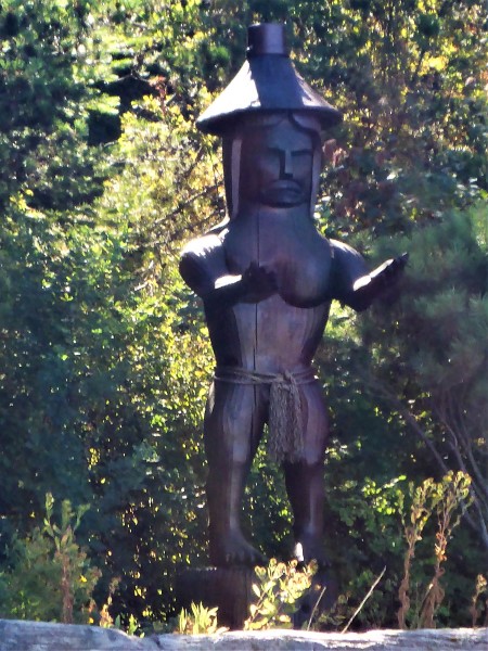 Welcoming Man outstretches arms from Jackscrew Isld en route from Southey Pt., Kayaking to Wallace Island